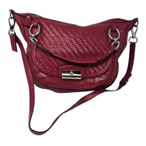 Coach Kristin 19312 leather woven satchel shoulder bag flap magnetic closure Red